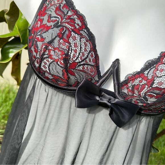 NWOT Yandy sheer black underwire chemise bow ribbon Sz S/M lingerie bondage - Picture 2 of 7